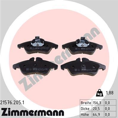 Zimmermann 21576.205.1 - Тормозные колодки, дисковые, комплект autodif.ru