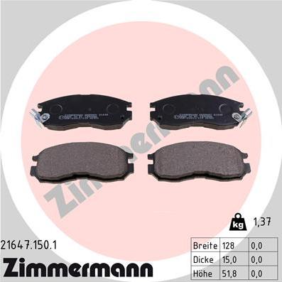 Zimmermann 21647.150.1 - Тормозные колодки, дисковые, комплект autodif.ru