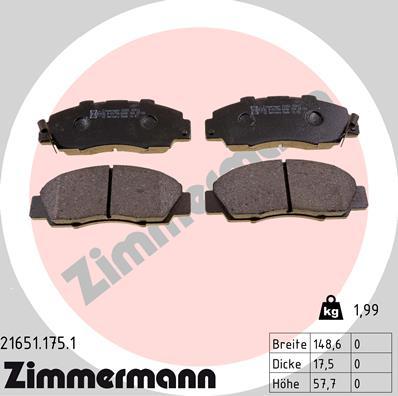 Zimmermann 21651.175.1 - Тормозные колодки, дисковые, комплект autodif.ru