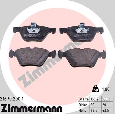 Zimmermann 21670.200.1 - Тормозные колодки, дисковые, комплект autodif.ru