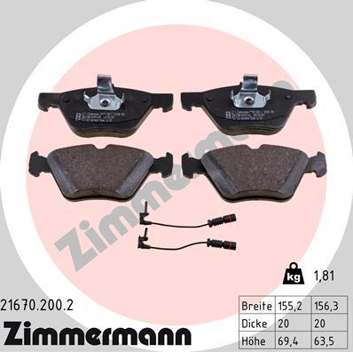 Zimmermann 21670.200.2 - Тормозные колодки, дисковые, комплект autodif.ru