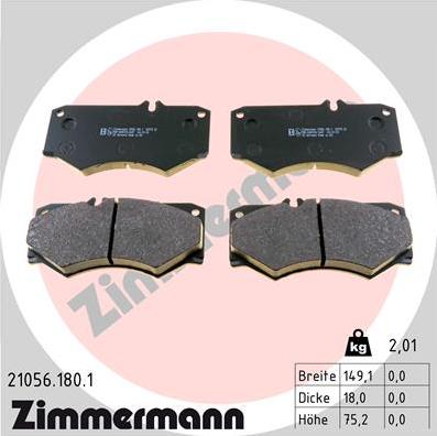 Zimmermann 21056.180.1 - Тормозные колодки, дисковые, комплект autodif.ru