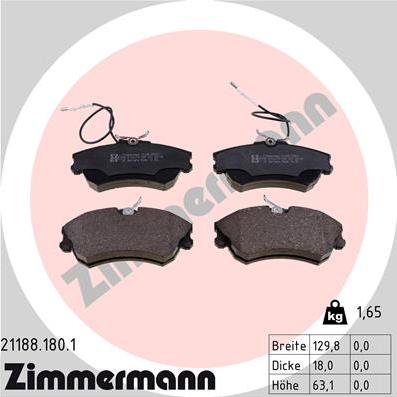 Zimmermann 21188.180.1 - Тормозные колодки, дисковые, комплект autodif.ru