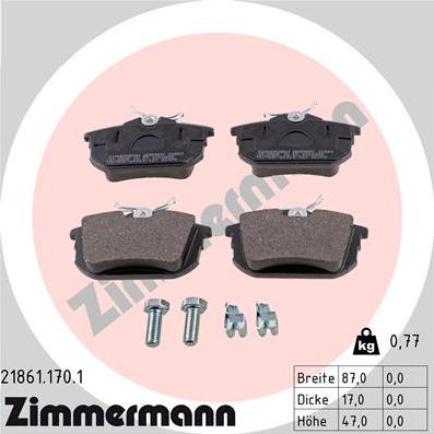 Zimmermann 21861.170.1 - Тормозные колодки, дисковые, комплект autodif.ru