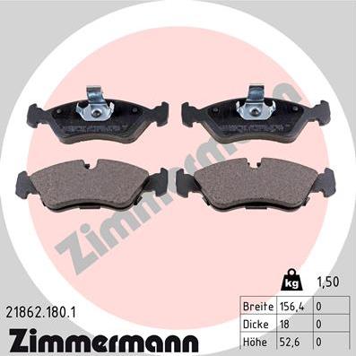 Zimmermann 21862.180.1 - Тормозные колодки, дисковые, комплект autodif.ru