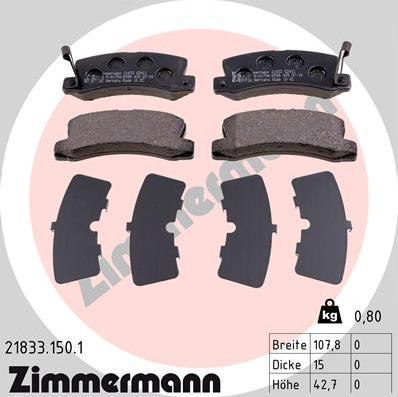 Zimmermann 21833.150.1 - Тормозные колодки, дисковые, комплект autodif.ru
