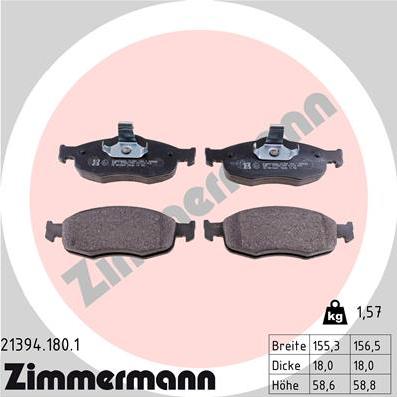 Zimmermann 21394.180.1 - Тормозные колодки, дисковые, комплект autodif.ru