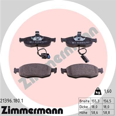 Zimmermann 21396.180.1 - Тормозные колодки, дисковые, комплект autodif.ru