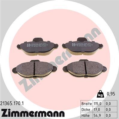 Zimmermann 21365.170.1 - Тормозные колодки, дисковые, комплект autodif.ru
