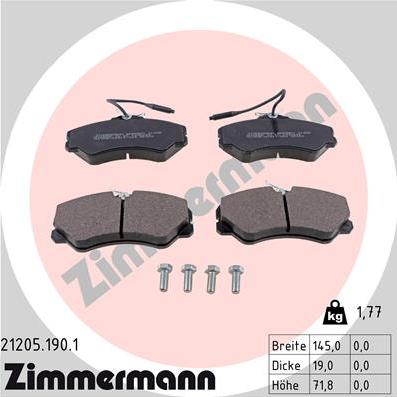 Zimmermann 21205.190.1 - Тормозные колодки, дисковые, комплект autodif.ru