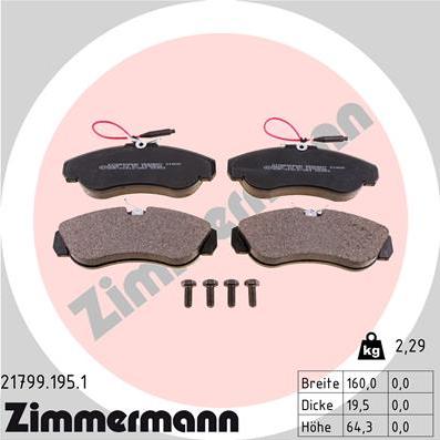 Zimmermann 21799.195.1 - Тормозные колодки, дисковые, комплект autodif.ru
