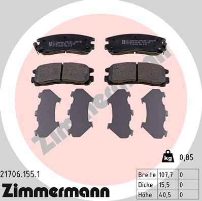 Zimmermann 21706.155.1 - Тормозные колодки, дисковые, комплект autodif.ru