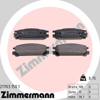 Zimmermann 21703.150.1 - Тормозные колодки, дисковые, комплект autodif.ru