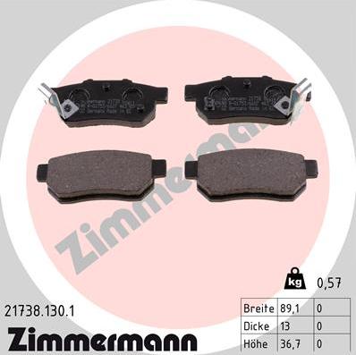 Zimmermann 21738.130.1 - Тормозные колодки, дисковые, комплект autodif.ru