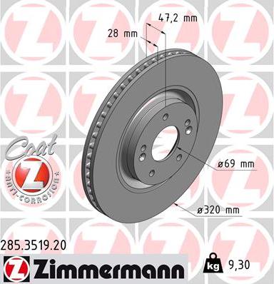 Zimmermann 285.3519.20 - Тормозной диск autodif.ru