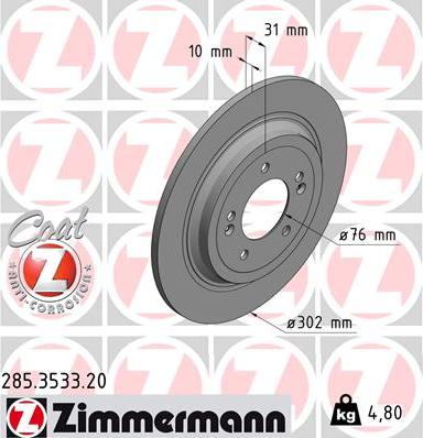 Zimmermann 285.3533.20 - Тормозной диск autodif.ru