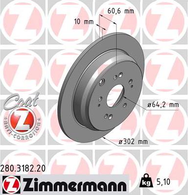 Zimmermann 280.3182.20 - Тормозной диск autodif.ru