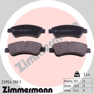 Zimmermann 23954.190.1 - Тормозные колодки, дисковые, комплект autodif.ru