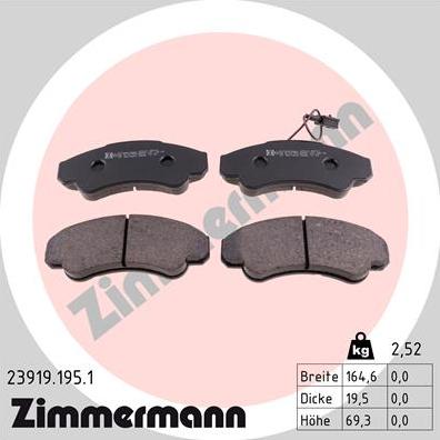 Zimmermann 23919.195.1 - Тормозные колодки, дисковые, комплект autodif.ru