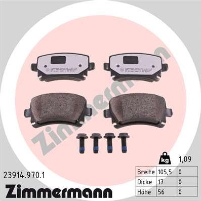 Zimmermann 23914.970.1 - Тормозные колодки, дисковые, комплект autodif.ru
