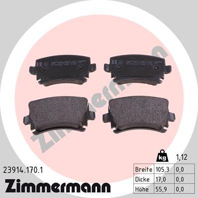 Zimmermann 23914.170.1 - Тормозные колодки, дисковые, комплект autodif.ru