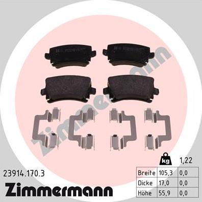 Zimmermann 23914.170.3 - Тормозные колодки, дисковые, комплект autodif.ru