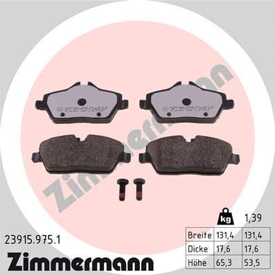 Zimmermann 23915.975.1 - Тормозные колодки, дисковые, комплект autodif.ru