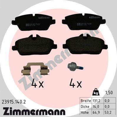 Zimmermann 23915.140.2 - Тормозные колодки, дисковые, комплект autodif.ru