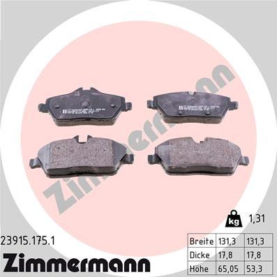 Zimmermann 23915.175.1 - Тормозные колодки, дисковые, комплект autodif.ru