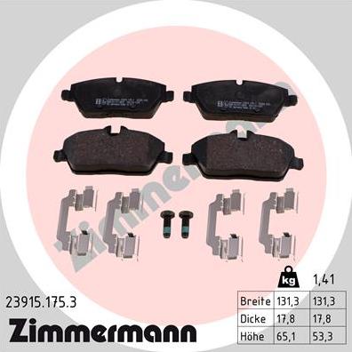 Zimmermann 23915.175.3 - Тормозные колодки, дисковые, комплект autodif.ru
