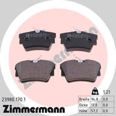 Zimmermann 23980.170.1 - Тормозные колодки, дисковые, комплект autodif.ru