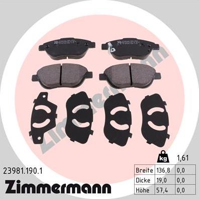 Zimmermann 23981.190.1 - Тормозные колодки, дисковые, комплект autodif.ru