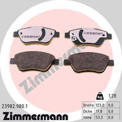 Zimmermann 23982.980.1 - Тормозные колодки, дисковые, комплект autodif.ru