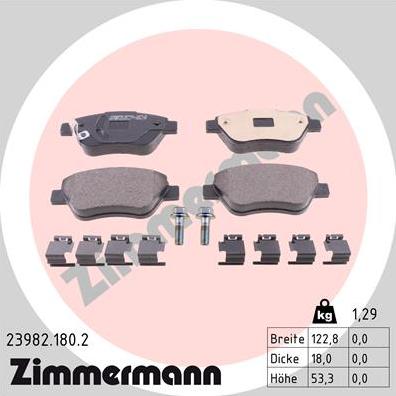 Zimmermann 23982.180.2 - Тормозные колодки, дисковые, комплект autodif.ru