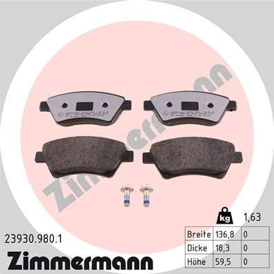 Zimmermann 23930.980.1 - Тормозные колодки, дисковые, комплект autodif.ru