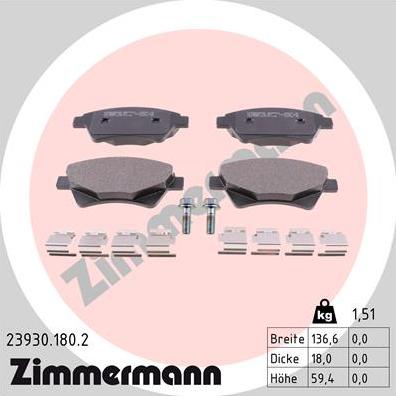 Zimmermann 23930.180.2 - Тормозные колодки, дисковые, комплект autodif.ru