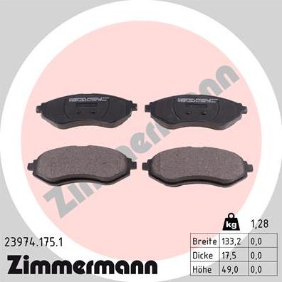Zimmermann 23974.175.1 - Тормозные колодки, дисковые, комплект autodif.ru