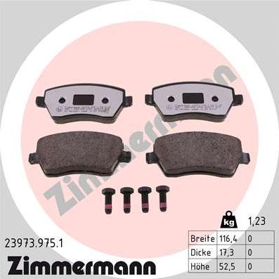 Zimmermann 23973.975.1 - колодки дисковые !перед. 116x52x17 \ Nissan Micra/Note, Renault Clio 1.0-1.6 03> autodif.ru