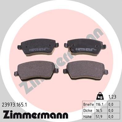 Zimmermann 23973.165.1 - Тормозные колодки, дисковые, комплект autodif.ru