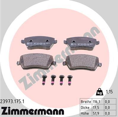 Zimmermann 23973.175.1 - Тормозные колодки, дисковые, комплект autodif.ru