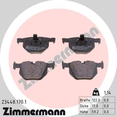 Zimmermann 23448.170.1 - Тормозные колодки, дисковые, комплект autodif.ru