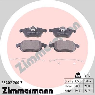 Zimmermann 23402.200.3 - Тормозные колодки, дисковые, комплект autodif.ru