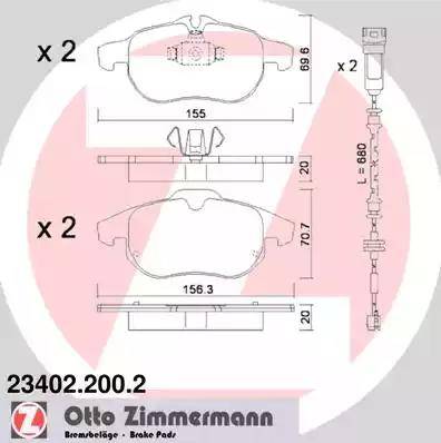 Zimmermann 23402.200.2 - Тормозные колодки, дисковые, комплект autodif.ru