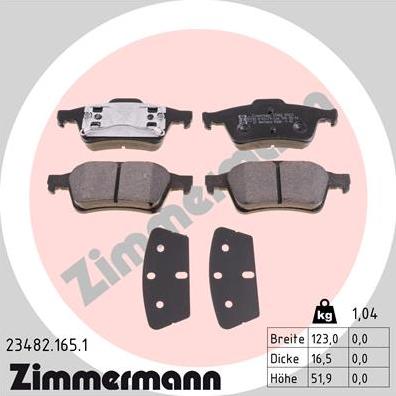 Zimmermann 23482.165.1 - Тормозные колодки, дисковые, комплект autodif.ru
