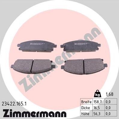 Zimmermann 23422.165.1 - Тормозные колодки, дисковые, комплект autodif.ru