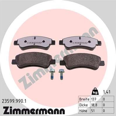 Zimmermann 23599.990.1 - Тормозные колодки, дисковые, комплект autodif.ru