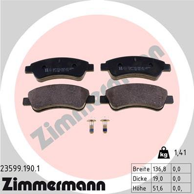 Zimmermann 23599.190.1 - Тормозные колодки, дисковые, комплект autodif.ru