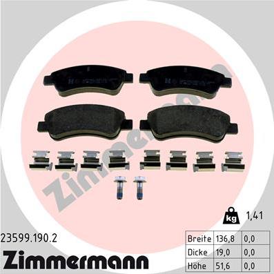 Zimmermann 23599.190.2 - Тормозные колодки, дисковые, комплект autodif.ru