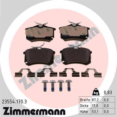 Zimmermann 23554.170.3 - Тормозные колодки, дисковые, комплект autodif.ru