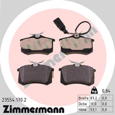 Zimmermann 23554.170.2 - Тормозные колодки, дисковые, комплект autodif.ru